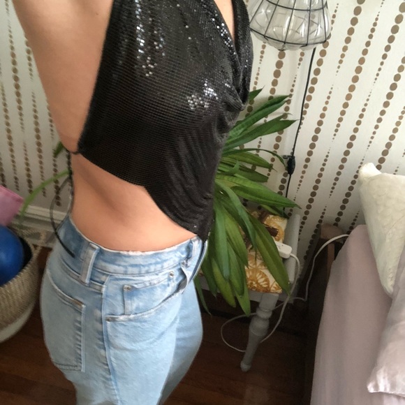 Vintage Chain Mail Metal Mesh Gunmetal Black Halter Top - Picture 15 of 17